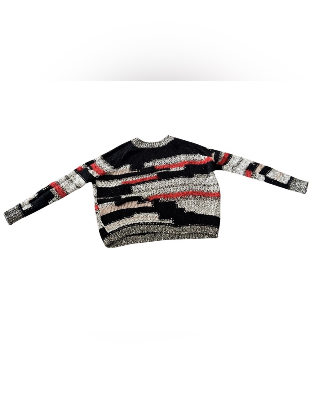 Ecote Patchwork Knit Crewneck Relaxed Sweater | Size XS | Black/Red/Multi